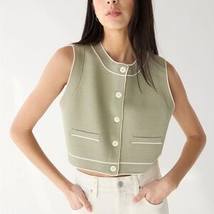 OAK + FORT Button-Up Sweater Vest in Tea Cream